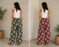 Pantalón floreado (verde y vino)