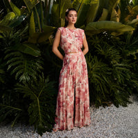 Conjunto floral crop top y pantalón palazzo