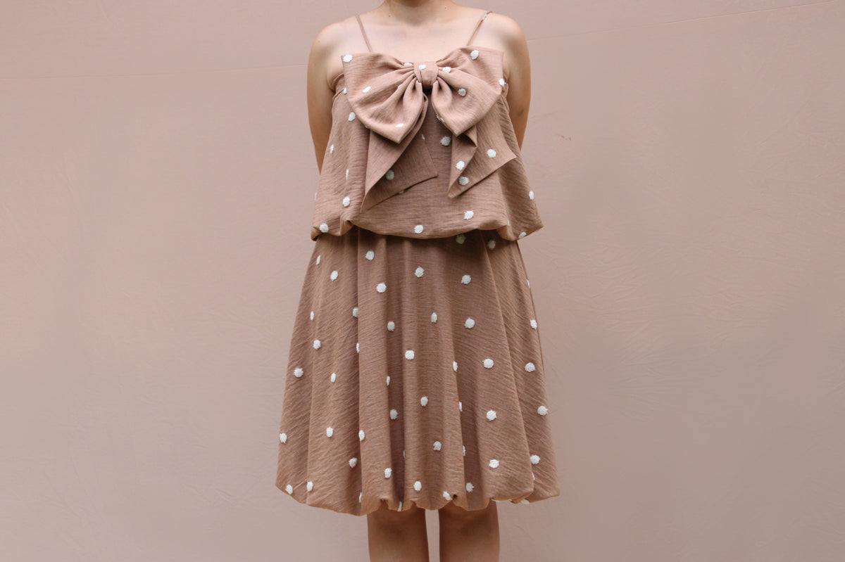 Conjunto Café Polka Dots Falda y Top con Moño