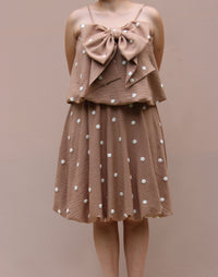 Conjunto Café Polka Dots Falda y Top con Moño