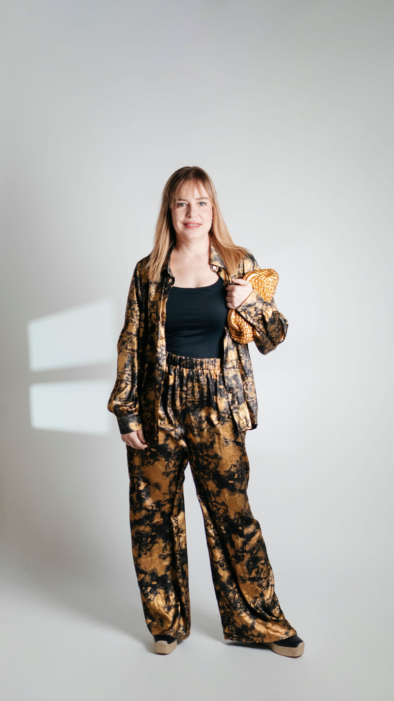 Conjunto manga larg ay pantalón birllo