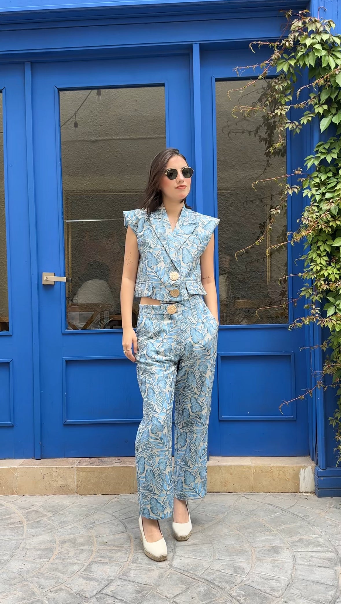 Conjunto Chaleco y Pantalón Estampado Azúl