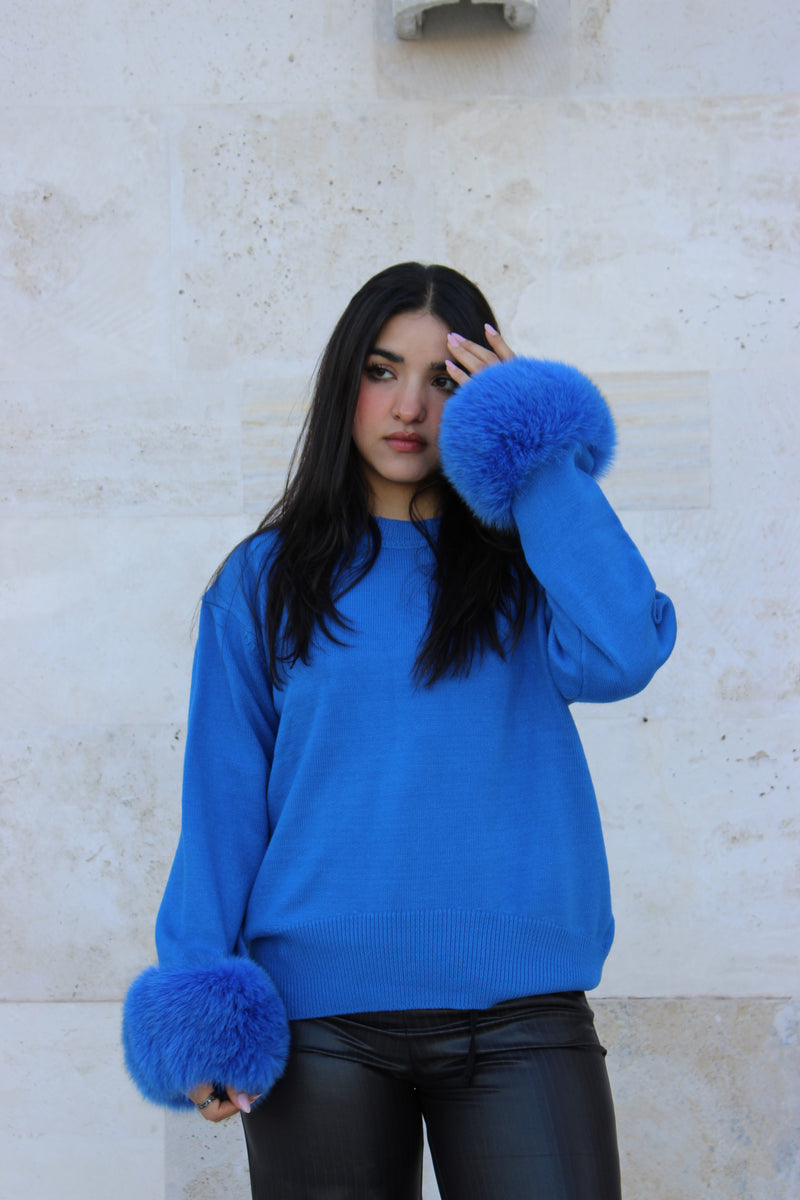 Sueter Azul de Cashemere con Puños en Fox