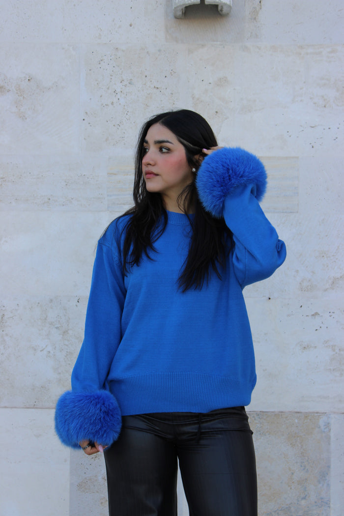 Sueter Azul de Cashemere con Puños en Fox