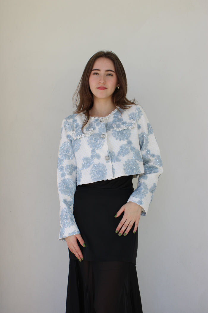 Saco Blanco Bordado Azul