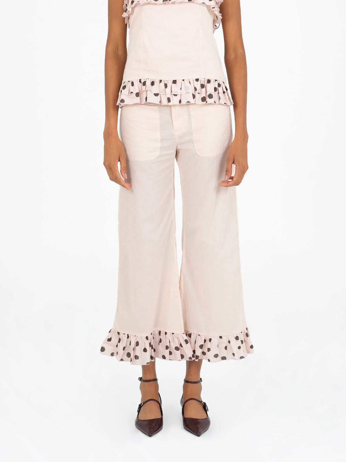 Top strapless de lunares blancos