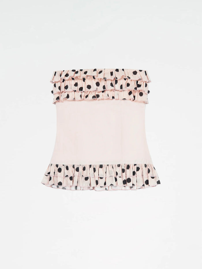 Top strapleess con lunares café