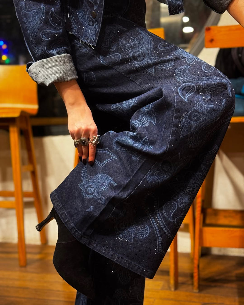 Jeans Palazzo bandana print y brillos