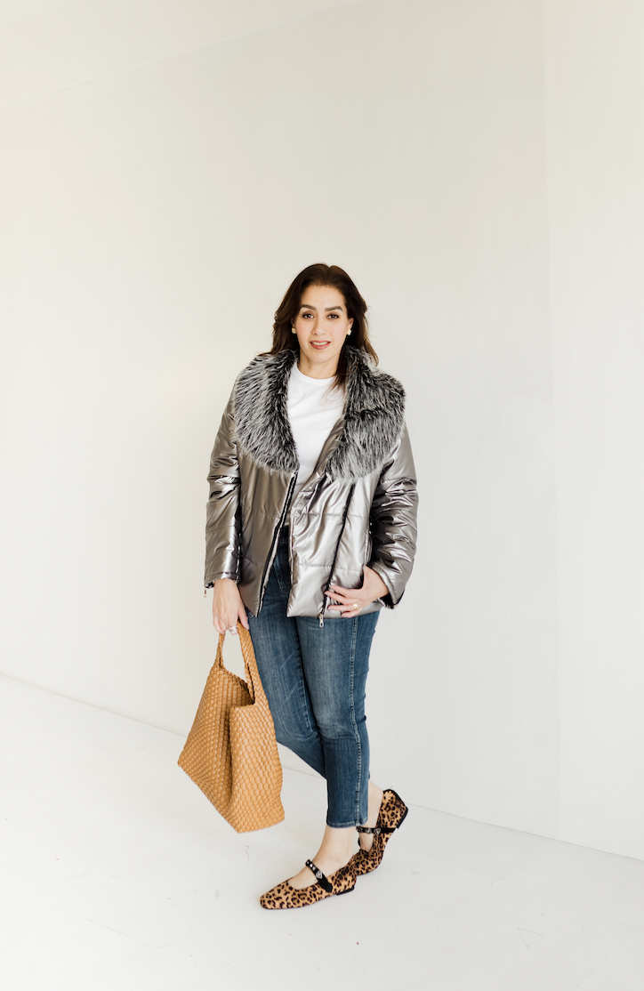 Chamarra plateada faux fur