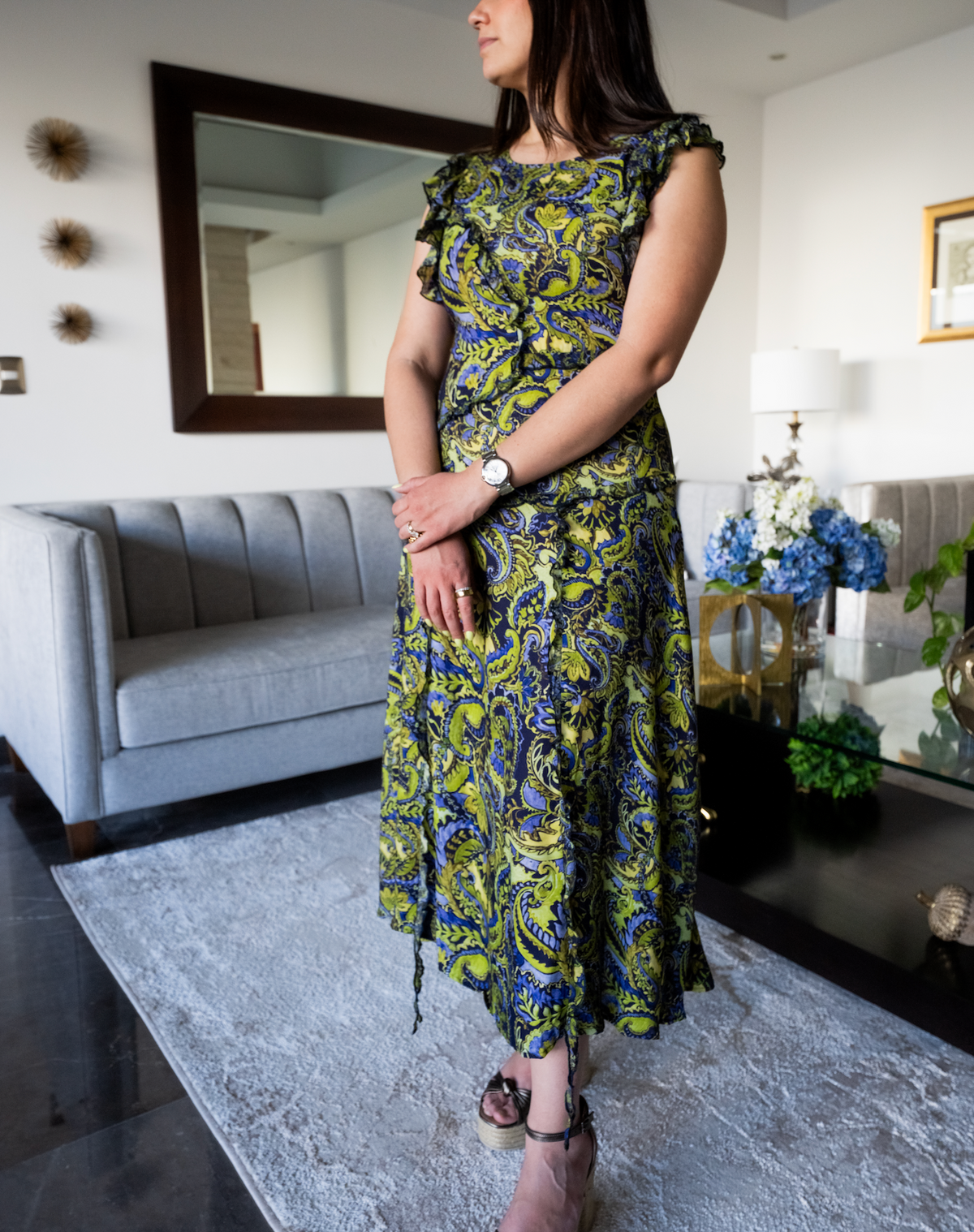 Vestido midi floral verde