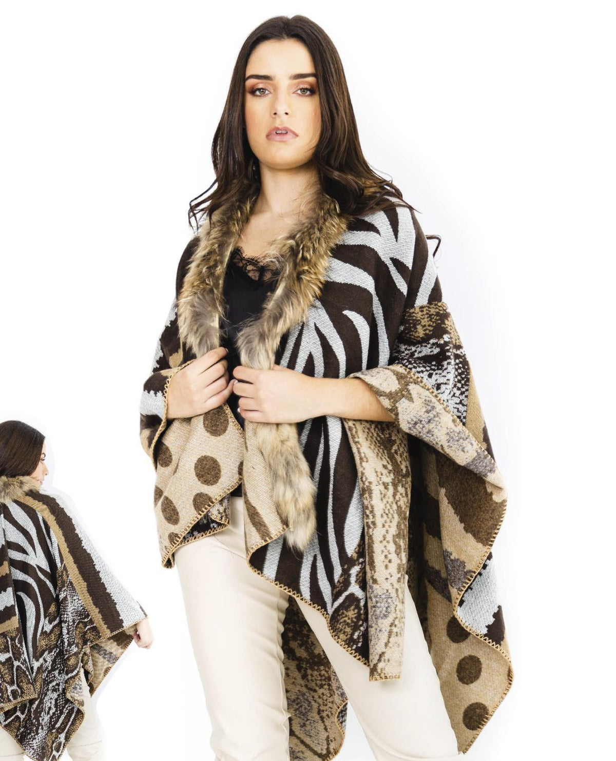 Poncho animal print y mapache