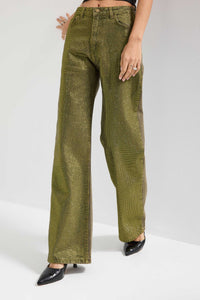 Jeans verde con pedrería
