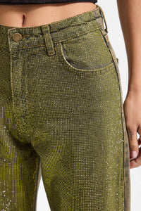 Jeans verde con pedrería